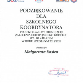 podziękowanie dla koordynatora MK