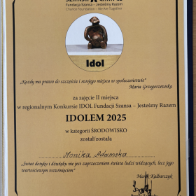 Dyplom za zajęcie 2 miejsca