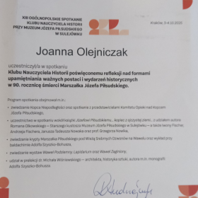 Dyplom za udział w Zjeździe Nauczycieli Historii